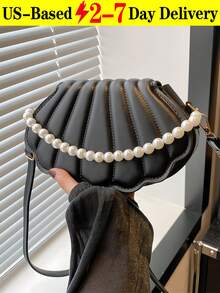 Crossbody Bags For Women, Shell Shaped Crossbody Bag, Fashionable Mini Shoulder Bag, Women's Faux Pearl Chain Handbag, Elegant Shell Purse Perfect For Parties Weddings Dinners & Banquets Matches Wedding Dresses Formal Wear Prom Gowns Birthday Outfits - 彩色 - 查看 13