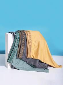 4pcs Men's Long Solid Color Underwear Briefs, Casual Polyester Soft Breathable Elastic Waist