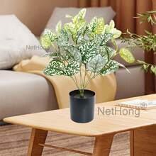 NetHong Large Artificial Palm Tree Tall Fake Plants Tropical Plastic Leaves Home Decors - Green (bright Red and White) - View 1