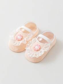 1 Pair Breathable Thin Baby Boat Socks, Floral Lace Design, For Toddlers 0-1 Years Old, Summer