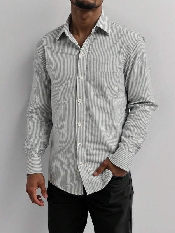 Men's Retro Old Money Style Striped Button-Down Short-Sleeved Shirt, Four Seasons Casual And Versatile Style