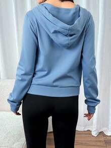 Sudadera de Mujer con Capucha y Cierre Frontal Cómoda y Calientita - Celeste - Ver 2