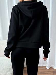 Sudadera de Mujer con Capucha y Cierre Frontal Cómoda y Calientita - Negro - Ver 2