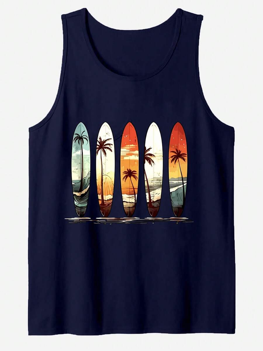 GRDR Men's Vacation Casual Narrow Shoulder Coconut Tree Print Tank Top