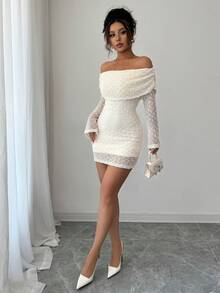 女士优雅提花针织面料连衣裙，适合约会、办公室、日常穿着、春秋季节