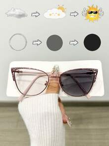 1 pièce Lunettes de mode de luxe pour femmes avec strass en forme d'œil de chat, convient pour assortir, décorer, les trajets quotidiens, la protection des yeux et l'anti-fatigue