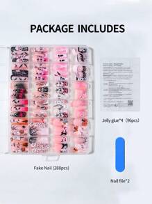 Halloween Nailas 288Pcs(12Mixed)Square Cute Ghost Faces, Ghosts, Pumpkins, Spider Webs, Hearts, Blood Drops And Bats Pattern Design French Tip Press On Nails Fit Perfectly Design Acrylic False Nails Set, Include: 4Pcs Jelly Glue And 2Pcs Nail File, Halloween Nails For Ladies For For Woman &Girl Halloween Use Nail Supplies Nails - View 5