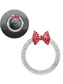 1pc Car One Click Start Decoration Circle Double Row Crystal Bowknot Fire Ring Ignition Switch Button Decoration - one-size - View 18