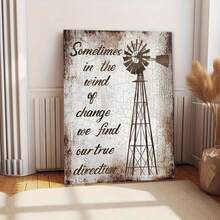 1pc Rustic Farmhouse Windmill Wall Art With Inspirational Quote, Distressed Wood Look Canvas Decor, Motivational Vertical Print For Living Room Bedroom Office, Country Style Home Decoration - Nhiều màu - Xem 5