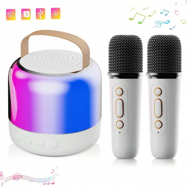 Mini máquina de karaoke con 1 o 2 micrófonos inalámbricos, Capacidad de la batería 2500 mAh, USB, 4 horas de carga, 10 horas de duración de la batería.altavoz portátil para teléfono, regalo de altavoz portátil. Diseño elegante y bonita caja de regalo lo hacen un regalo perfecto de cumpleaños o Navidad para adolescentes. Con esta máquina de karaoke ultra portátil, ¡en todas partes hay un escenario! Un regalo de cumpleaños o festival genial para tus amigos o familia.Temporada de regreso a clases