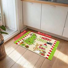 1/2pcs Winter Wonderland Christmas Doormat Set, Lightweight, Non-Slip, Washable, Made Of Synthetic Fiber With Rubber Backing, Christmas Decor Floor Mat With Green Border And Snowflake Pattern, Suitable For Living Room, Kitchen, Bathroom, Dining Room, Study