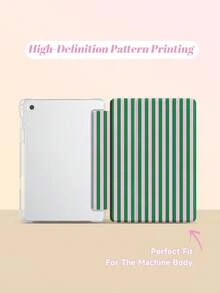 1pc Pink & Green Striped IPad (A16) 11 Inch 11th Generation 2025 Pattern Protective Case, Compatible With IPad 10.2 Inch 2021/2020 IPad 10th/9th/8th Generation, Compatible With Samsung Galaxy Tab A8 10.5 Inch 2022, Tablet Protective Cover With Pencil Holder, Support Auto Sleep/Wake Cover - Multicolor - View 3