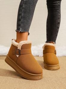 Women's Thick Sole Short Boots, Solid Color Casual Street Y2K Style Faux Fur Patchwork, Soft Comfortable Non-Slip Warm Winter Outdoor