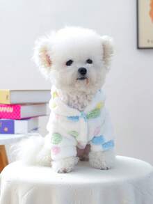 1 件宠物衣服，可爱的小狗/小猫服装，小型犬保暖羊毛连帽衫，带彩色蝴蝶结，适合秋冬季 - 彩色 - 查看 5