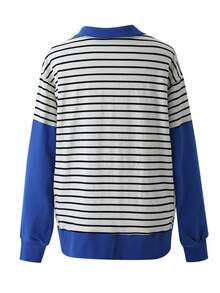 Loose Contrasting Striped Sweatshirt With Slit For Autumn And Winter Casual Slimming Top For Women