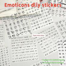 2/4/5/8/10张可爱手绘表情贴纸，卡通动漫主题，带闪光的自粘塑料贴花，不对称形状，哑光表面，适用于日记和剪贴簿，动漫贴纸 - 彩色 - 查看 15