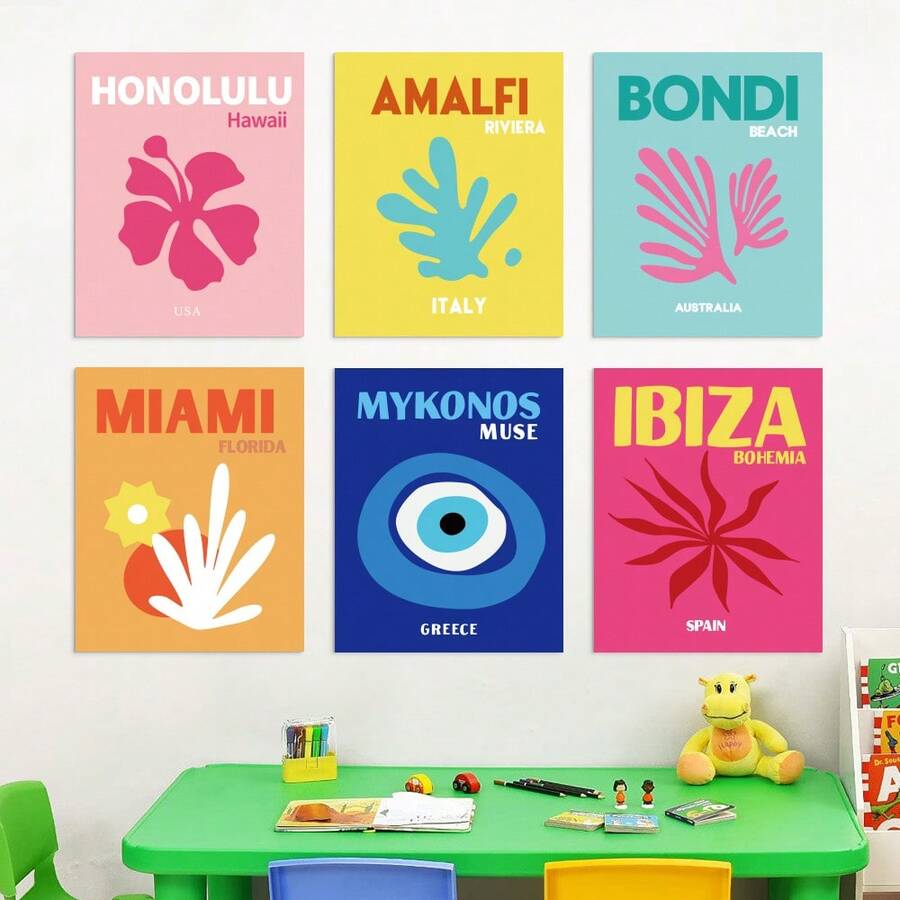 6pcs College Style Travel Room Decor Art, Inspirational Wall Art For Bedroom & Dorm, Cute Printed Pictures, College Style Wall Collage Decor (8x10 Inch Unframed) - Decorative Posters - View 1