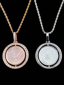 DUBSS 1 件装法棍形旋转定制照片项链吊坠，男士镀金嘻哈饰品 - 圓形 - 查看 8