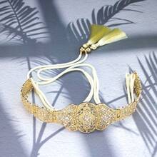 1 pièce Ceinture de femme de couleur or, chaîne de taille de bijoux de mariage arabe robe marocaine avec glands - ceinture en corde dorée - Voir 6