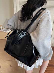 Women's Highly Attractively Retro Tote Bag New Large Capacity Fashionable Versatile Armpit Bag Daily Simple Solid Color Casual Commuter Shoulder Bag Suitable For Commuting To Work, Shopping And Daily Matching - Black - View 3