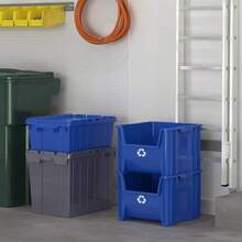 Commercial Industrial Heavy Duty Stackable OpenFront Recycling Bin Box Containers 12 Gallon 2 Pack Blue - Blue - View 3