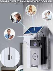 1PC High-Definition Wireless Video Doorbell With Solar Rainproof Cover, Type-C Port, Supports Voice Switching Intercom Function, Easy For Outdoor Installation, Uninterrupted Power Supply, Long Battery Life, Black And White Color Design