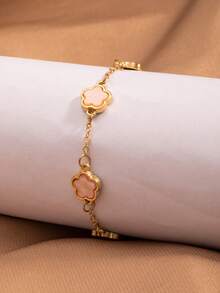 1条时尚铜花装饰链手链，适合女性日常佩戴，情人节、母亲节礼物，送给妈妈的理想之选 - 粉色 - 查看 4