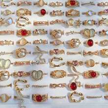 10 件套优雅粉色合成心形蝴蝶戒指套装，混合风格时尚可调节手指饰品，女士派对礼物