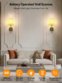 Lampe murale à piles, lampe murale sans fil avec luminosité réglable, ampoule détachable et rechargeable avec télécommande, lampe murale 15 couleurs pour chambre à coucher, salon, couloir