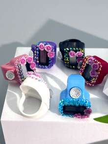 1pc Portable Rhinestone Flower Tally Counter, Manual Ring Mini Counter Without Battery, Finger Counter, Ring Button Counter, Suitable For Knitting Counting