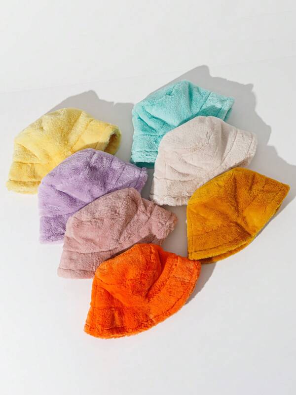 1 pieza Sombrero de cubo de piel de conejo sintética de alta calidad, suave y liso, de unicolor, cómodo y transpirable para uso al aire libre, uso casual en otoño/invierno, diseño unisex adecuado para uso diario, tamaño ajustable para cabezas pequeñas/grandes