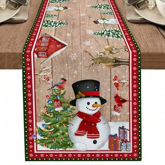 Christmas Snowman Xmas Tree Birds Table Runner Dresser Scarf Table Decor Winter Snowflake Wood Grain Kitchen Dining Table Runner Decorations