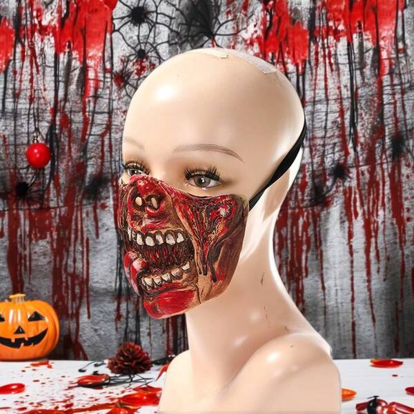 1pc Halloween Half Face Horror Ghost Mask, Halloween Party Escape Room Haunted House Costume Head Mask