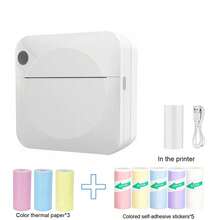 Conjunto de Impressora Portátil Mini, Máquina de Fazer Adesivos Térmicos Sem Tinta com 8 Rolos de Papel de Impressão, Adequado para Imprimir Textos, Notas, Fotos, Etiquetas de Classe, Listas de Tarefas, Etc.