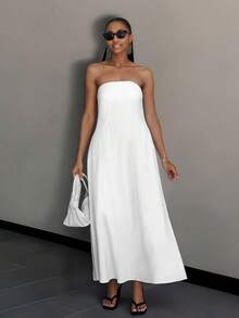 Womens Linen Wrap Dress Backless Maxi Sleeveless Two Colors Ivory And Linen Beige Beach Wedding Guest Dress High Waist Vacation Long Dress - trắng - Xem 5