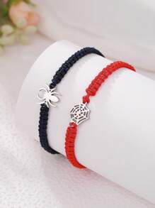 2 件蜘蛛/蜘蛛网手链套装，个性化设计，可调节，适合粉丝，万圣节配饰 - 彩色 - 查看 2