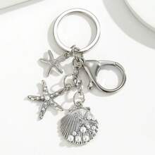 1 pièce Porte-clés style océan doré, pendentif de breloque coquillage, étoile de mer, hippocampe, fausse perle. Accessoire de voiture, de sac, breloque scolaire, fausse perle, gothique mignon Y2K