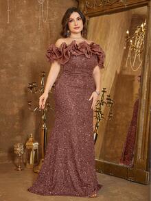 Elisanya UNITHORSE Rochie elegantă cu umeri goi, din plasă, model paiete, spate decolteu, talie legată, mulată, rochie de petrecere, rochie de mireasă, ținute de ziua de naștere pentru femei, rochie de absolvire, rochie formală, haine de toamnă pentru femei