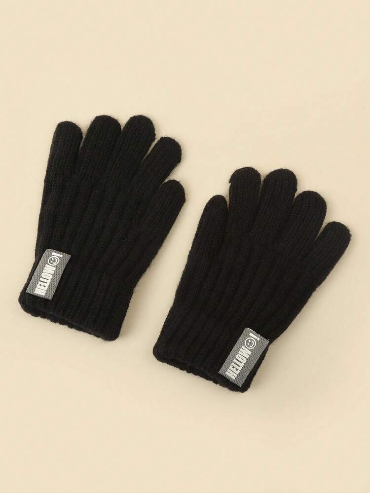 1双纯色加厚保暖针织笑脸冬季必备百搭儿童手套 - 彩色 - 查看 3