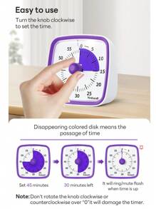 Yunbaoit 60 Minute Visual Countdown Timer With Night Light, Suitable For Anyone's Visual Timer, Suitable For Silent Timers In Homes, Classrooms, And Kitchens  Purple