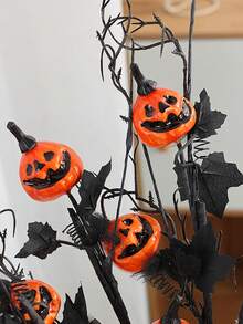 12pcs/4 Branches Halloween Artificial Pumpkin Bouquet Decor - Black & Orange Spooky Ghostly Pumpkins With Bats & Foliage, Plastic Battery-Free Indoor/Outdoor Decoration For Home, Party, Or Christmas, Festive Centerpiece, Eerie Floral Arrangement, Durable Holiday Display, Bat Decorations - Multicolor - View 6