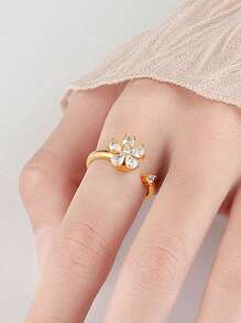 rakol 1 pieza Anillo de flor rotatorio con circonita brillante, adecuado para aliviar la ansiedad y como regalo