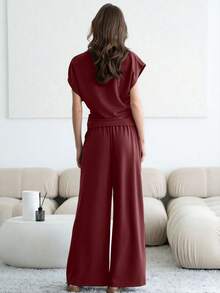 Set de 2 piese pentru femei, la modă, de bază, culoare solidă, confortabil, casual, pentru naveta zilnică