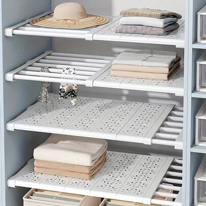 1pc Adjustable Layered Partition, Expandable Cabinet Storage Rack, Cabinet Shelf Divider, No Drilling Floating Shelving, Cupboard Compartments, Kitchen Accessories, Home Storage And Organization Supplies
