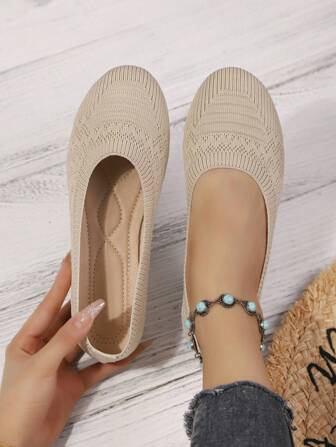 Chaussures plates en tricot de couleur unie classiques pour femmes, populaires en toute saison