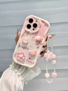 حافظة هاتف واقية مع طبعة زهرية موجية هولوغرافية كرتونية دب أسود، متوافقة مع 15، 15 Pro Max، Apple P13، P14، P11، P12، XS، XR، 7/8P، 7/8G ES2 مقاومة للماء والصدمات ومقاومة للخدش