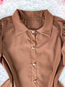 Women's Fashion Collared Blouse With Buttons On The Front, Code 1 - Brown - View 4