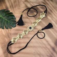 1pc Handmade Rope Waist Belt Chain, Gold Arabic Moroccan Robe Metal Waist Belt With Tassel Decor, Suitable For Summer, School Autumn, Autumn, Halloween - A - View 7