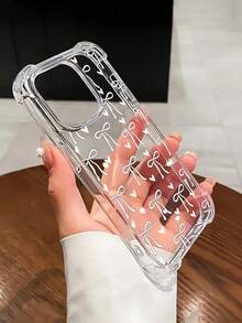 可爱蝴蝶结和心形设计透明手机壳，带防震角，兼容 14/15/17/16 Pro Max/12 Pro/11/Xr/Xs/7/8 Plus - 耐用 TPU 材质，适用于 17 Pro Max/17 Pro/17 Air/17 - 白色 - 查看 1