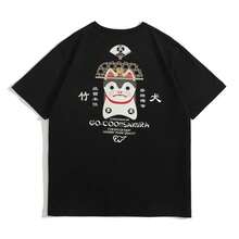 2025 Japanese And Fengzhu Dog Printed Thick Short Sleeve T-Shirt Male And Female Teens Cotton Fashion  High Street Top - màu đen - Xem 1